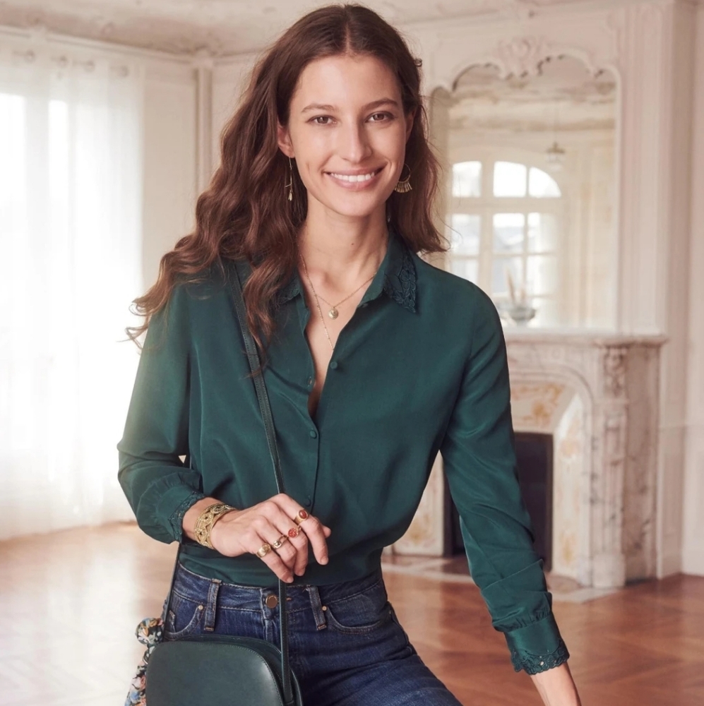 Sezane Roxane Silk green bottle French imported
